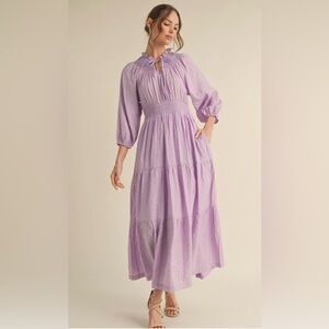 Jodifl Lavender Ripple Frilled Tie Neck Tiered Maxi Dress New Small